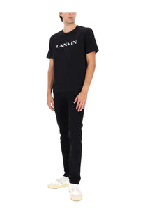 Black lanvin men’s t-shirt featuring a white logo across the chest in a casual cotton design