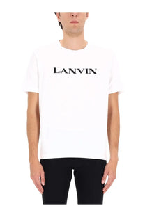 White lanvin men’s t-shirt with black logo across the chest in cotton for casual wear