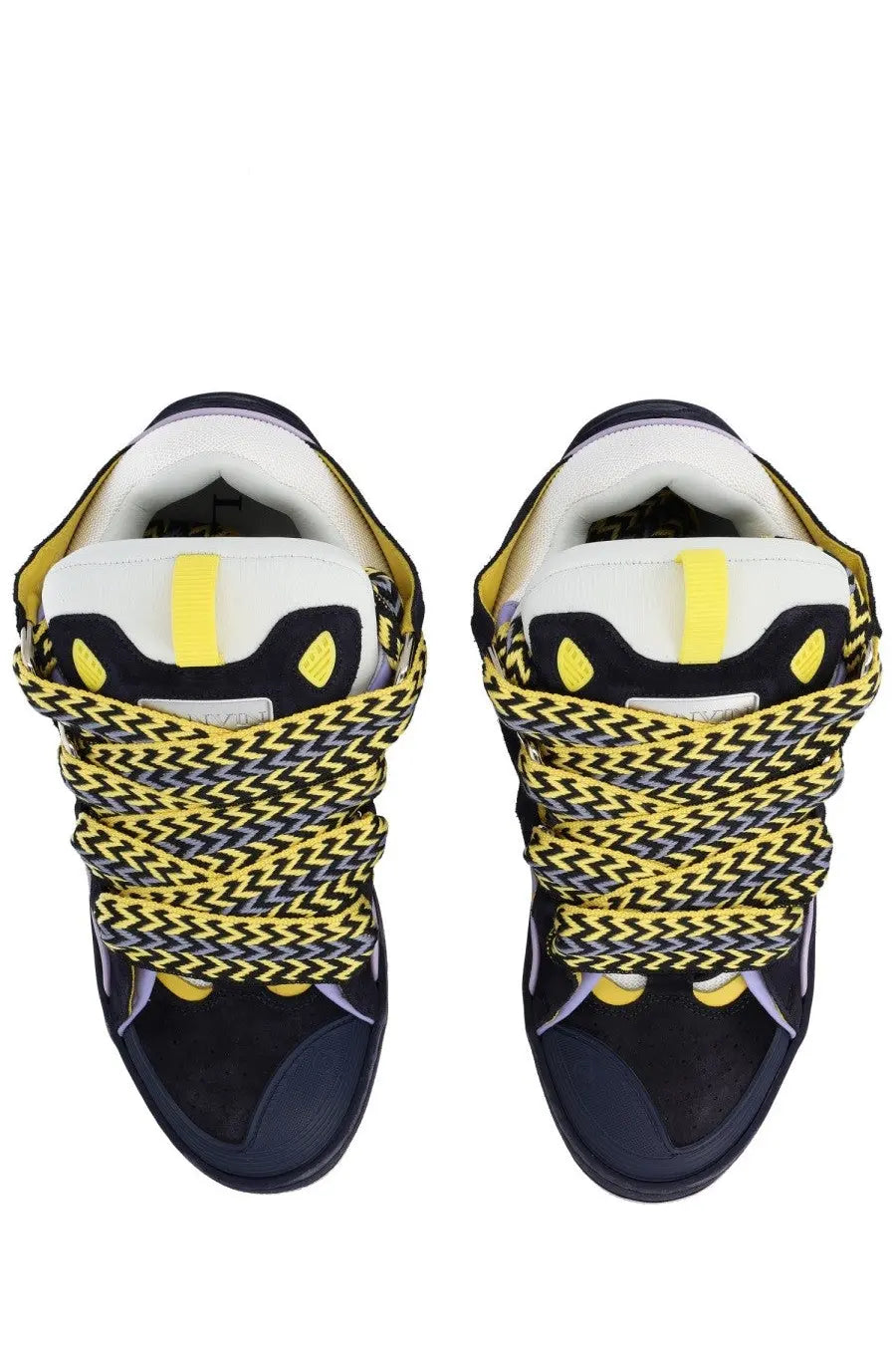 Lanvin men’s sneaker curb blue in navy and white with bold yellow zigzag laces for casual wear