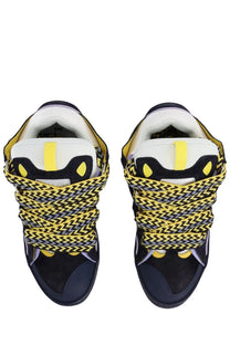 Lanvin men’s sneaker curb blue in navy and white with bold yellow zigzag laces for casual wear
