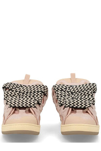 Lanvin men’s sneaker curb blue in blush pink with bold black and white herringbone-patterned straps