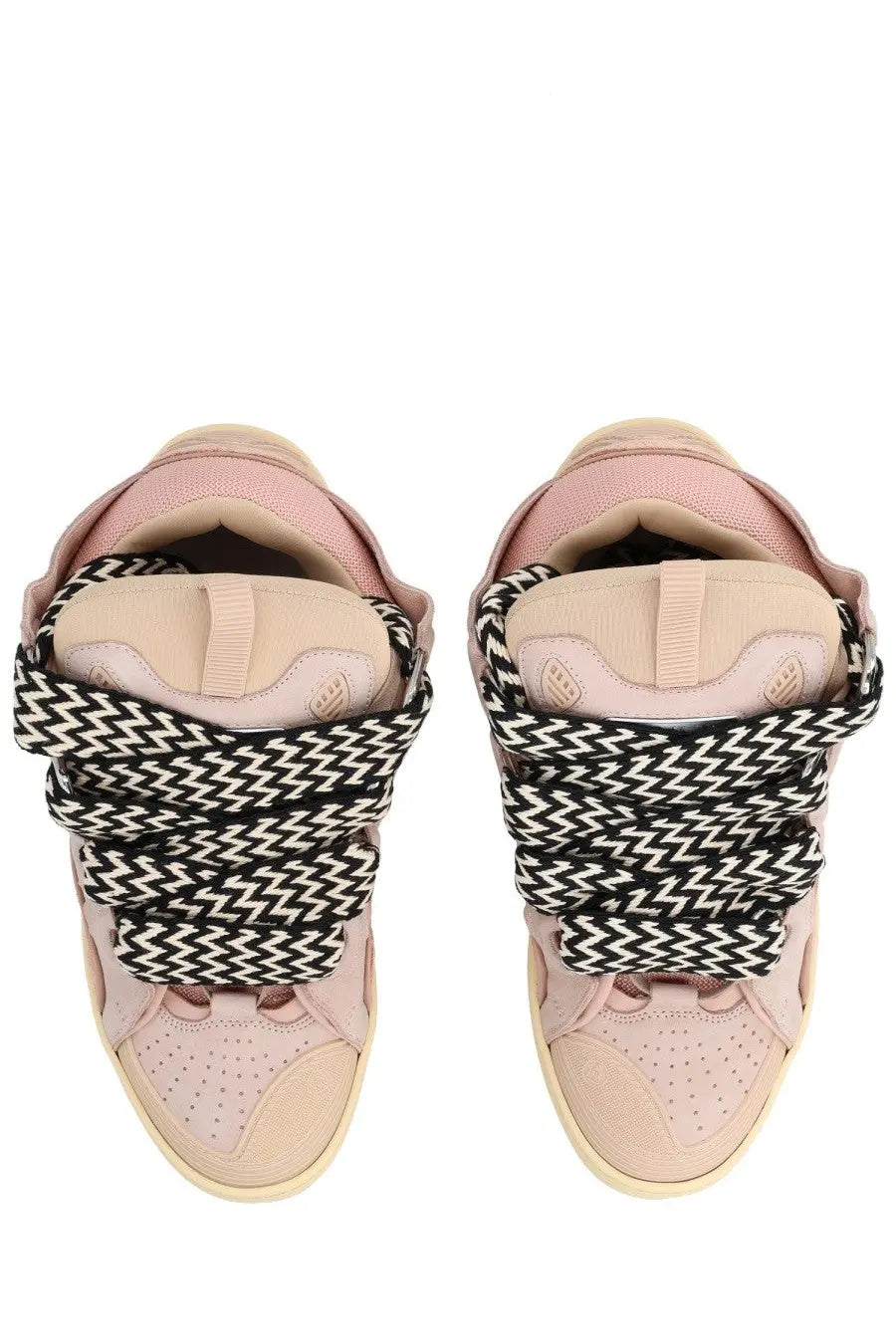 Lanvin men’s sneaker curb blue high-top pink and beige with bold black and white zigzag laces