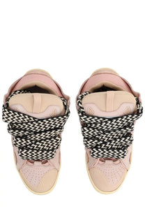 Lanvin men’s sneaker curb blue high-top pink and beige with bold black and white zigzag laces