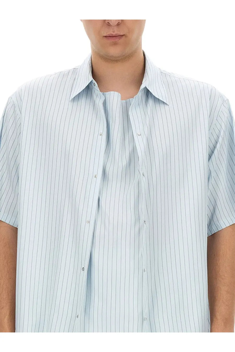 Lanvin men’s light blue and white striped short-sleeved button-up shirt in cotton for casual wear