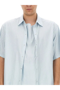 Lanvin men’s light blue and white striped short-sleeved button-up shirt in cotton for casual wear