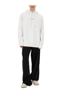 Lanvin men’s white oversized cotton hoodie with subtle black chest logo and matching drawstrings for casual wear