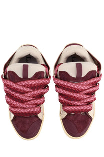 Lanvin unisex leather curb sneaker in maroon and cream with braided laces showcasing a multicolor design