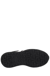 Black rubber sole with textured blocky tread and white stripe on the side of lanvin unisex sneaker bumpr black