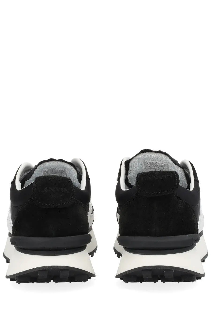 Black suede lanvin unisex sneaker bumpr with white rubber chunky sole design in front view