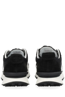 Black suede lanvin unisex sneaker bumpr with white rubber chunky sole design in front view