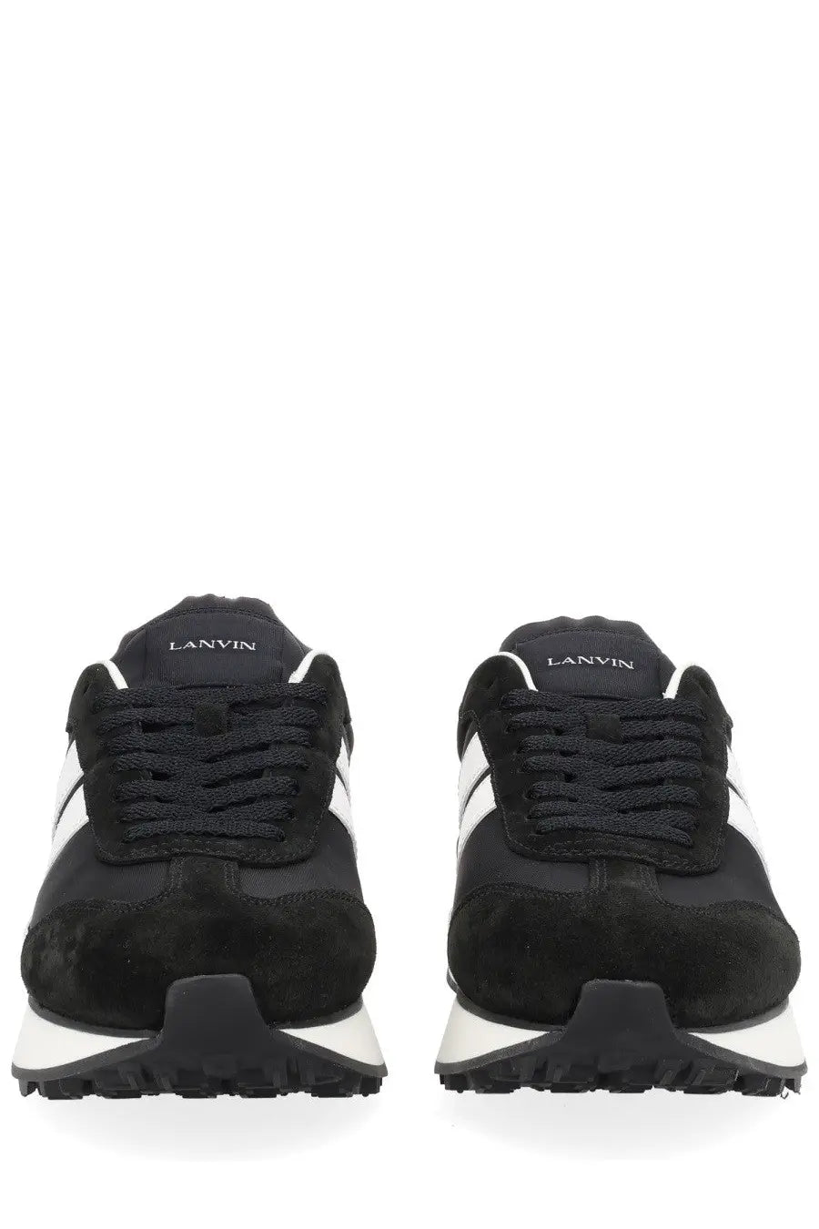 Black and white lanvin unisex sneaker bumpr with suede accents and chunky rubber sole for casual wear