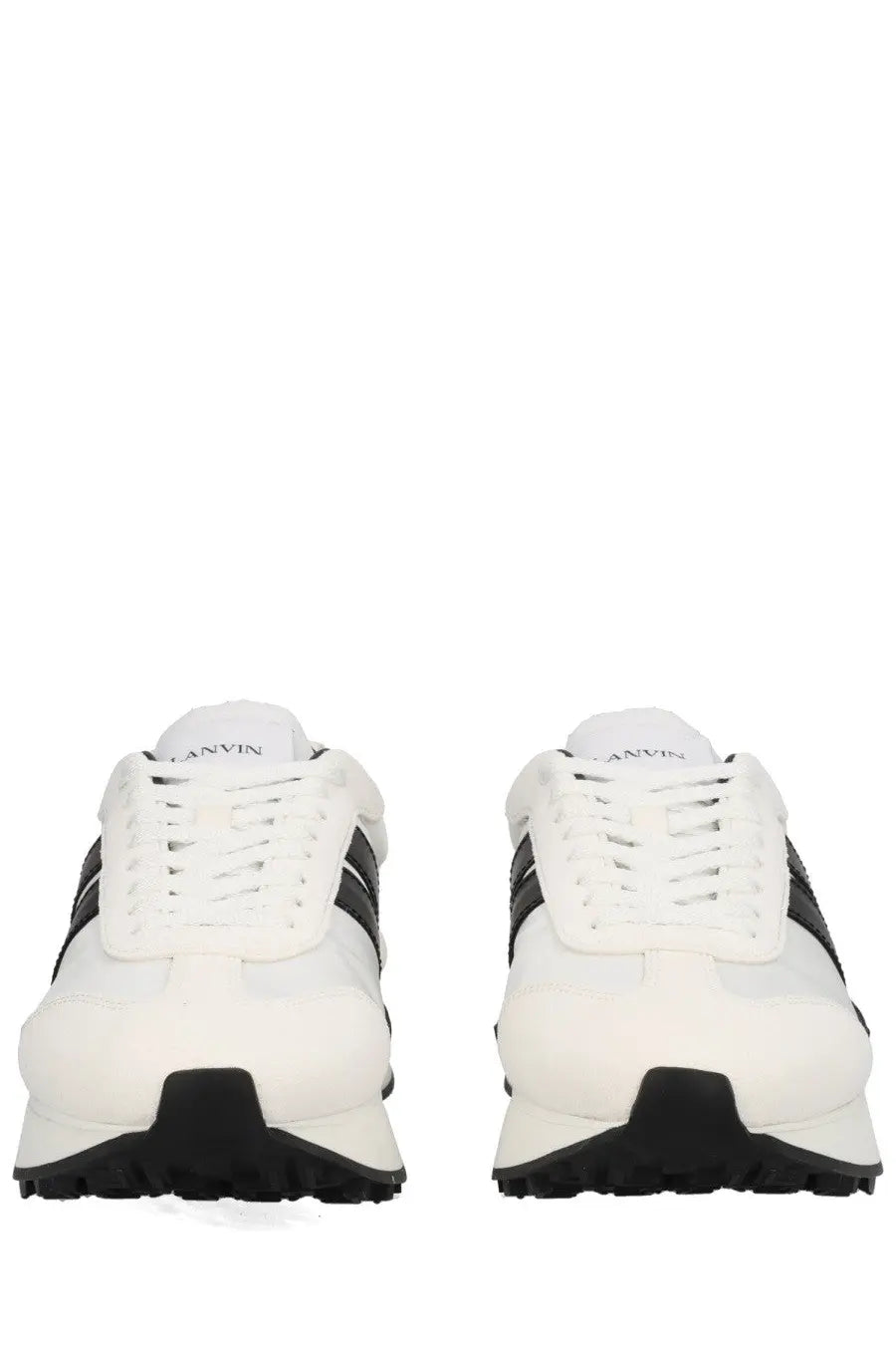 Lanvin unisex sneaker bumpr white with black stripes and chunky rubber sole in white leather material