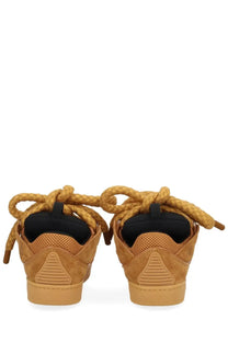 Lanvin unisex sneaker curb brown in tan suede with thick braided laces and black mesh lining