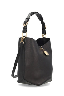 Lanvin women’s bag catch black textured leather bucket bag with gold-tone hardware and braided top handle