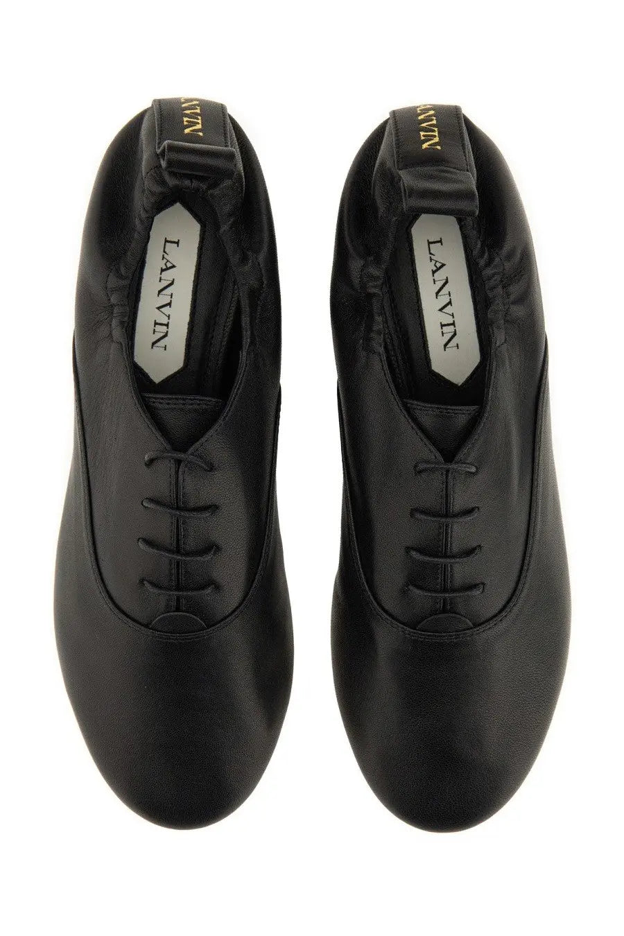 Lanvin women’s black leather lace-up slippers with a sleek minimalist design for stylish comfort