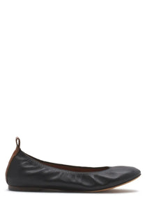 Lanvin women’s black leather ballerina flat with subtle sheen and contrasting brown lining for elegant wear