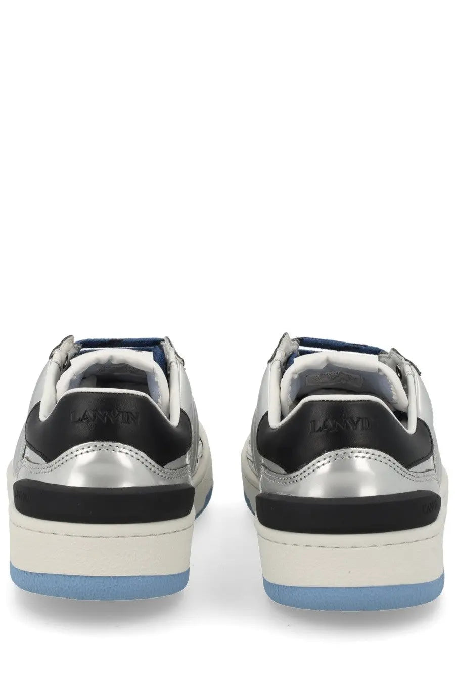 Lanvin women’s sneaker clay silver in silver and black with white midsole and light blue outsole