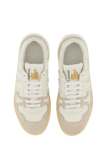 Lanvin women’s sneaker clay white in white and beige with gold logo detailing on leather upper