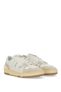 Lanvin women’s sneaker clay white in white and beige with suede and leather upper featuring gold-tone branding on tongue