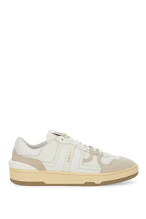 Lanvin women’s sneaker clay white in white and beige suede with minimalist design and lanvin embossing on the side