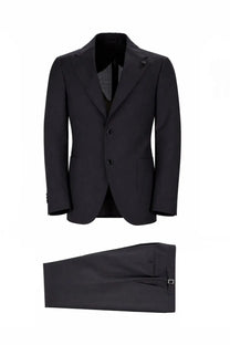 Lardini men’s abito due pezzi in lana black tailored suit with structured blazer and matching textured trousers