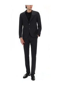 Lardini men’s abito due pezzi black wool tailored suit with subtle texture and two-button front with matching trousers