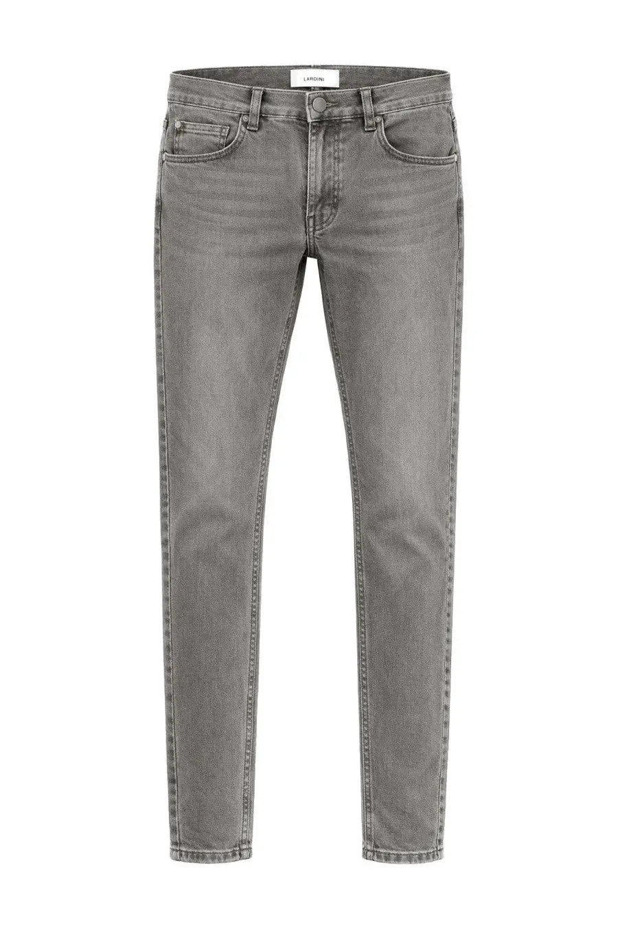 Lardini men’s cotton denim jeans grey slim-fit with subtle faded wash and classic five-pocket design front view