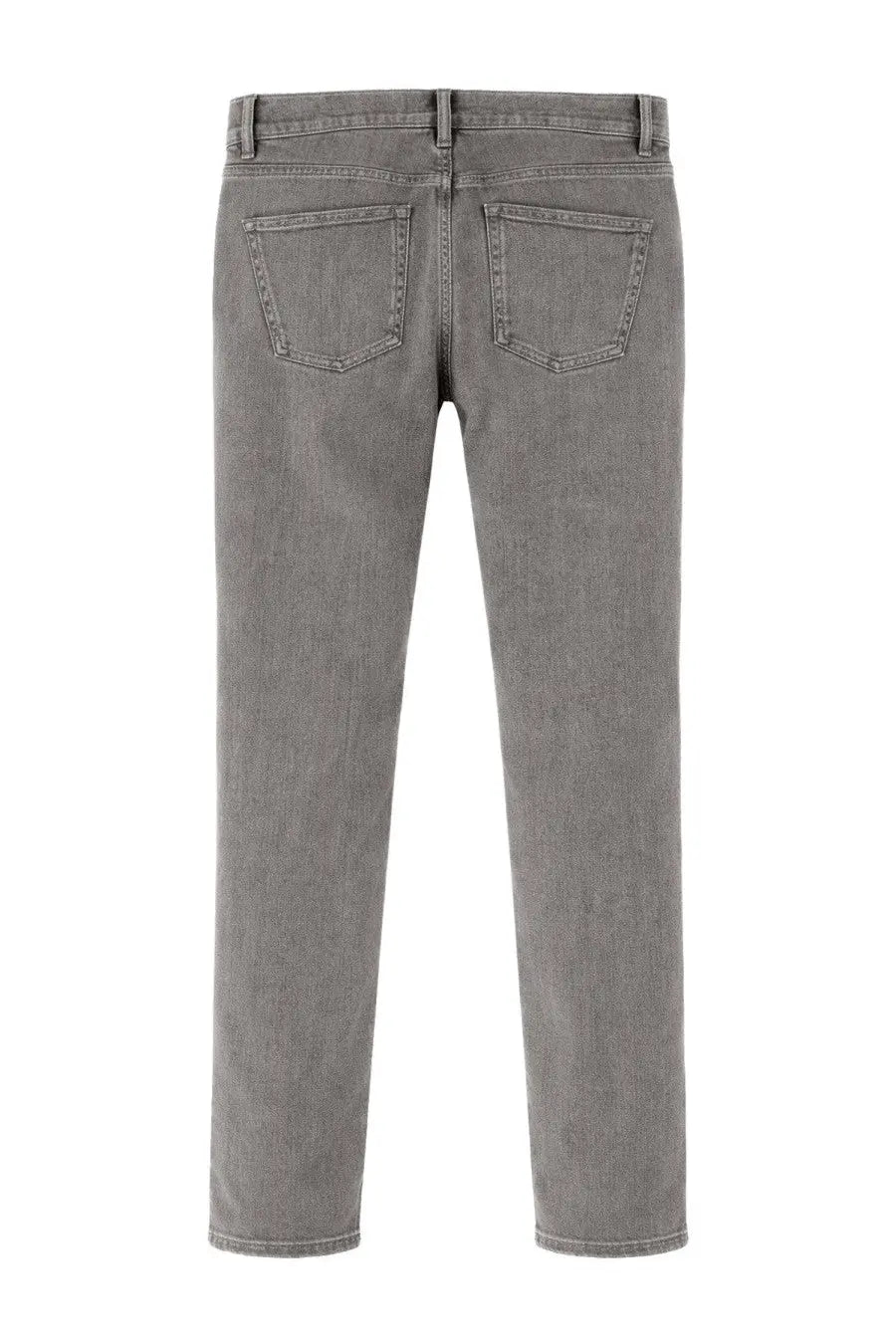 Gray denim straight-leg jeans with classic back pockets made of cotton by lardini shown from the back side