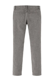 Gray denim straight-leg jeans with classic back pockets made of cotton by lardini shown from the back side