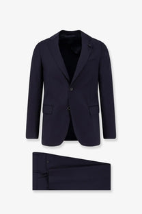Navy blue tailored lardini men’s iconic single breasted pure virgin wool suit with matching trousers front view