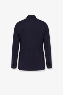 A sleek navy blue lardini men’s iconic single breasted blazer in pure virgin wool with tailored fit and subtle texture