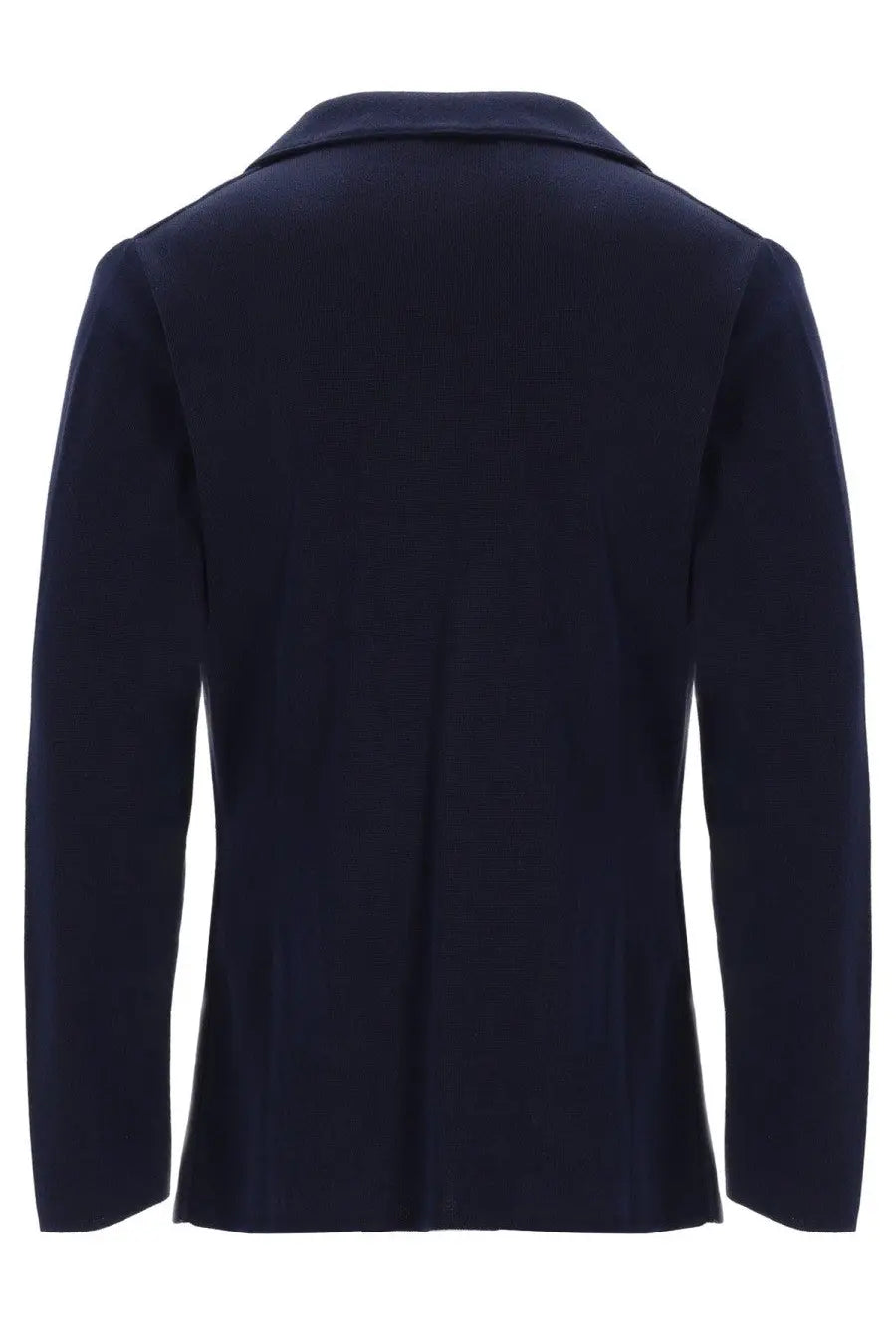 A navy blue knitted blazer with a classic collar and tailored fit from lardini men’s collection