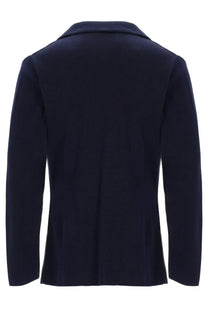 A navy blue knitted blazer with a classic collar and tailored fit from lardini men’s collection