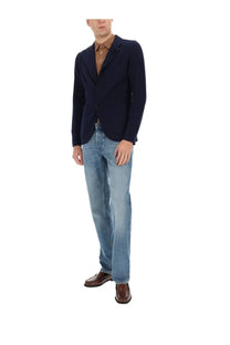 Lardini men’s knitted navy blue blazer with three buttons and notched lapel made from soft fabric