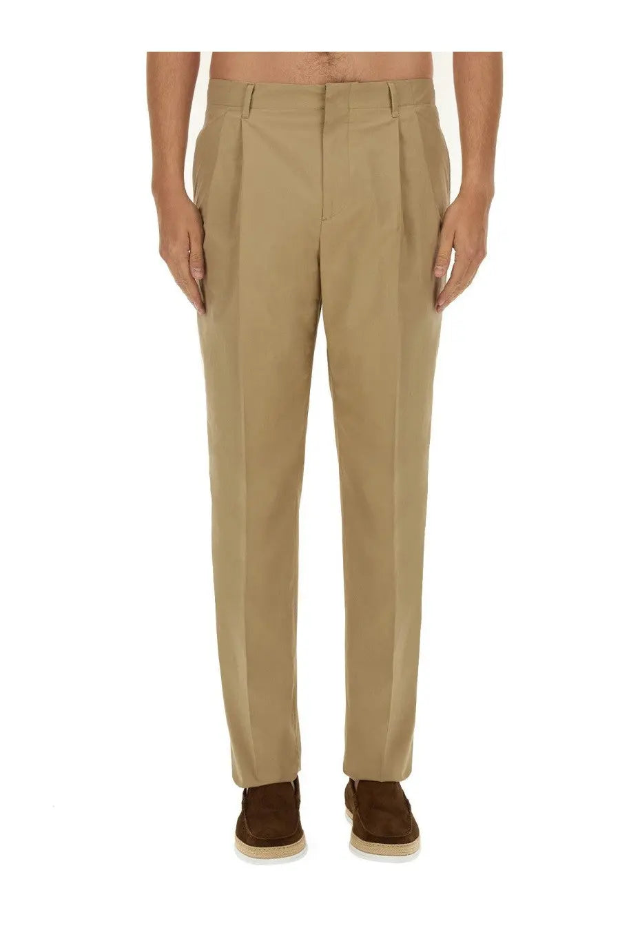 Beige lardini men’s regular fit khaki pleated chino trousers with tailored fit and subtle creases