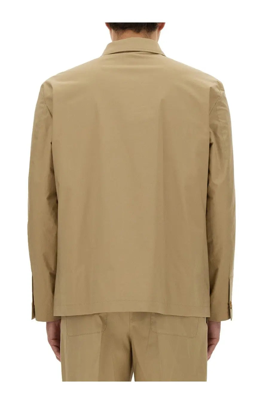 Lardini men’s beige long-sleeved shirt jacket with structured collar and minimalist design in lightweight fabric