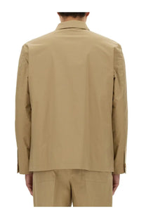 Lardini men’s beige long-sleeved shirt jacket with structured collar and minimalist design in lightweight fabric