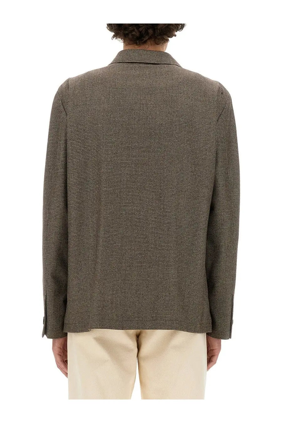 Lardini men’s shirt jacket brown featuring a brown herringbone pattern with classic collar and long sleeves
