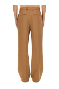 Lardini men’s beige wool pants featuring tan wide-leg trousers with a sleek tailored fit and subtle front pockets