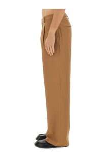 Tan lardini men’s wool pants with a sleek tailored fit and subtle pleats at the waist in beige color