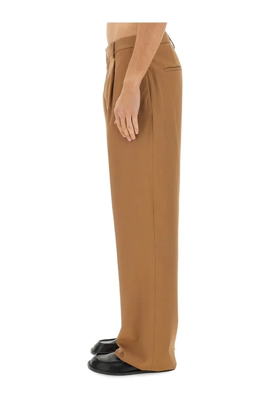 Lardini men’s wool pants beige with tan wide-leg tailored fit and subtle pleats at the waist