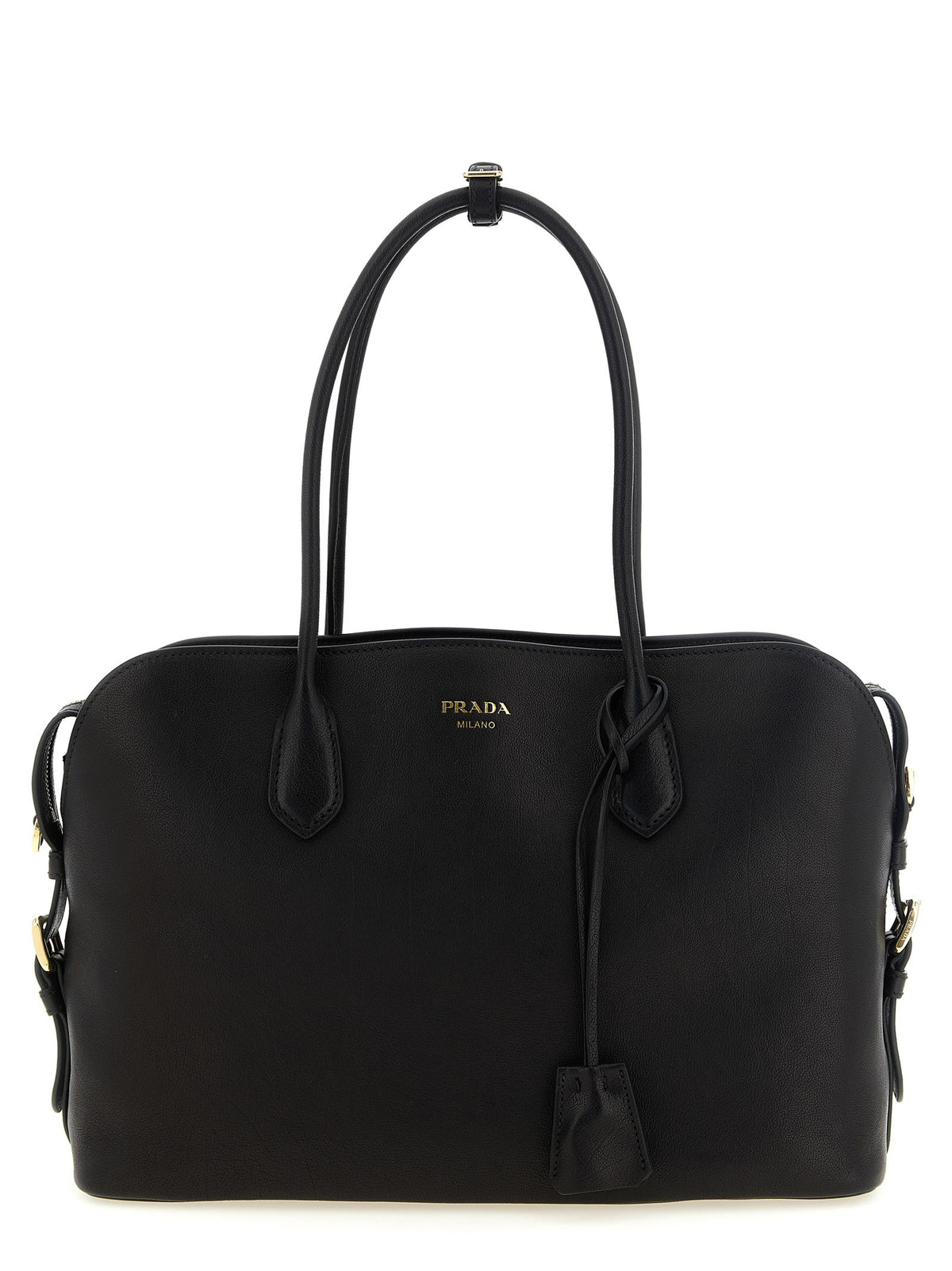 PRADA Large Leather Shopping Bag Black