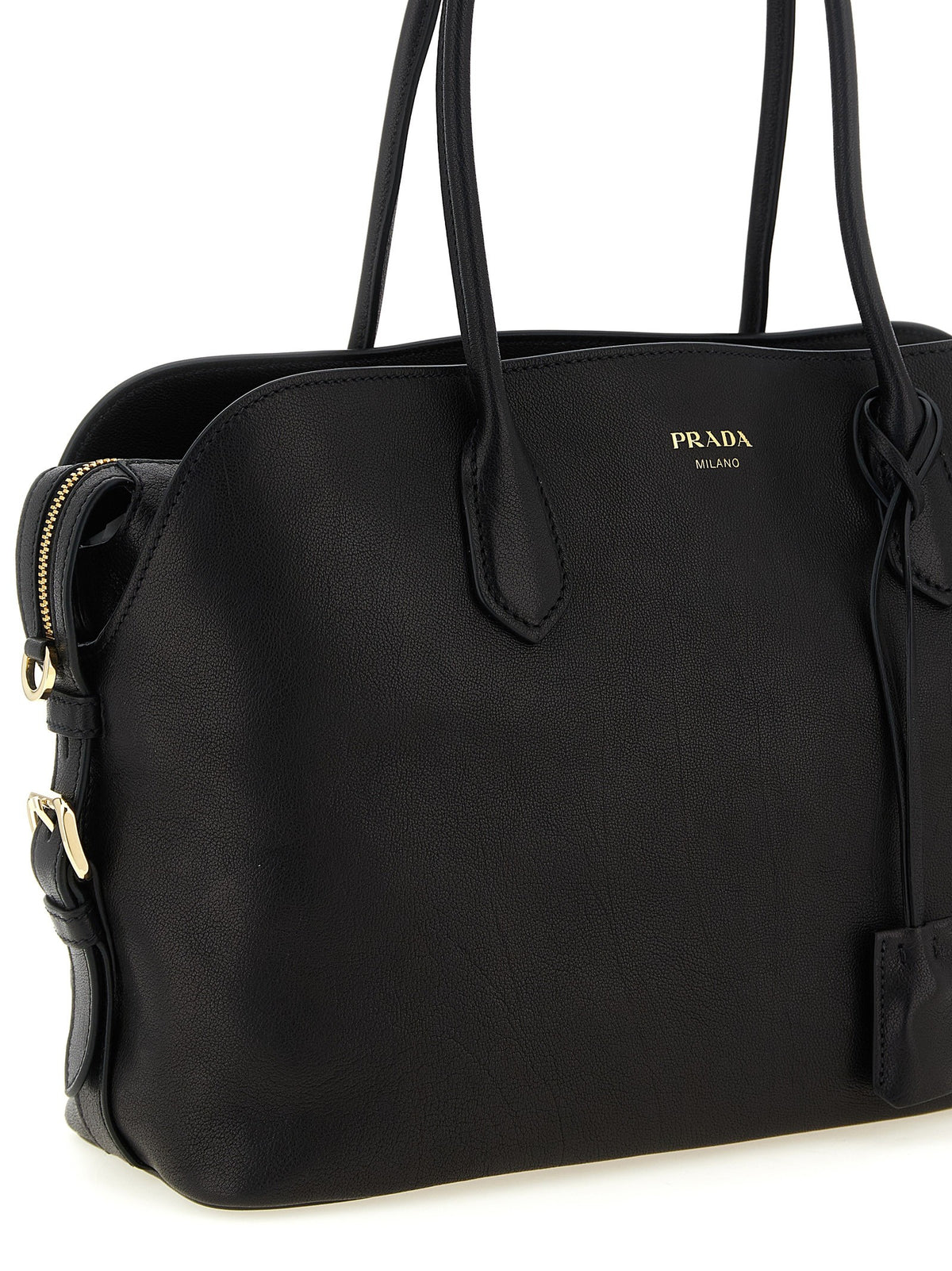 PRADA Large Leather Shopping Bag Black
