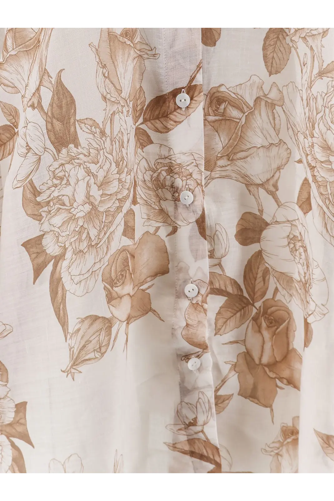 Lavi women’s afrodite ramié beige shirt with delicate floral print soft flowing fabric and brown rose illustrations