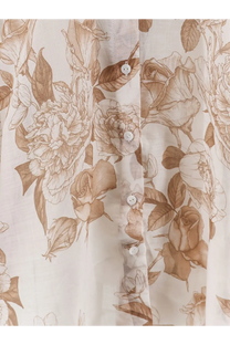 Lavi women’s afrodite ramié beige shirt with delicate floral print soft flowing fabric and brown rose illustrations