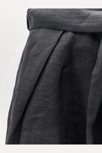 Lavi women’s dafne black ramie shorts with dark gray linen skirt detail featuring soft textured weave and gathered waistband