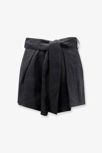 Lavi women’s dafne ramie black pleated mini skirt with self-tie waistband perfect for casual wear