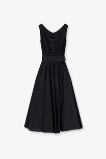 Black sleeveless cotton a-line dress with fitted waistband and pleated skirt from Lavi womens mambo collection
