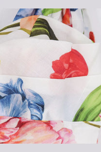Lavi womens Seraphina cotton top beige with white fabric and vibrant red blue green floral print