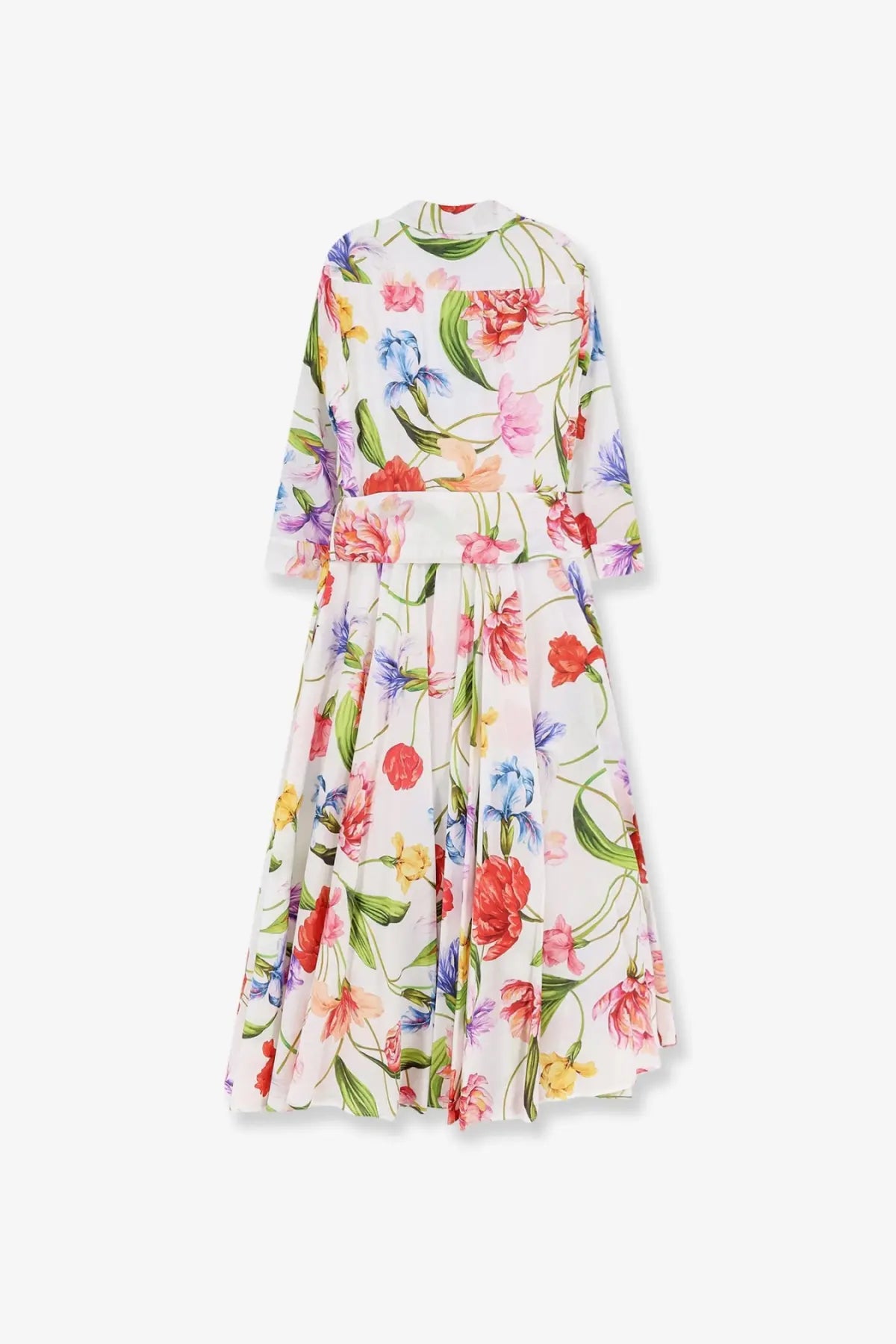 A flowing white cotton midi dress with vibrant multicolored floral pattern by Lavi womens spritz beige